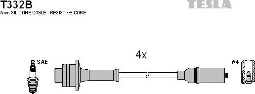 Высоковольтные провода (провода зажигания) (комплект) Tesla для Great Wall Deer 2005-2013. Артикул T332B