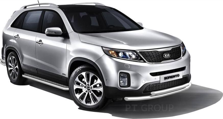 Защита порогов PT Group с алюм. площадкой d51 (НПС) для Kia Sorento III (Prime) рестайлинг 2017-2020. Артикул 06020207