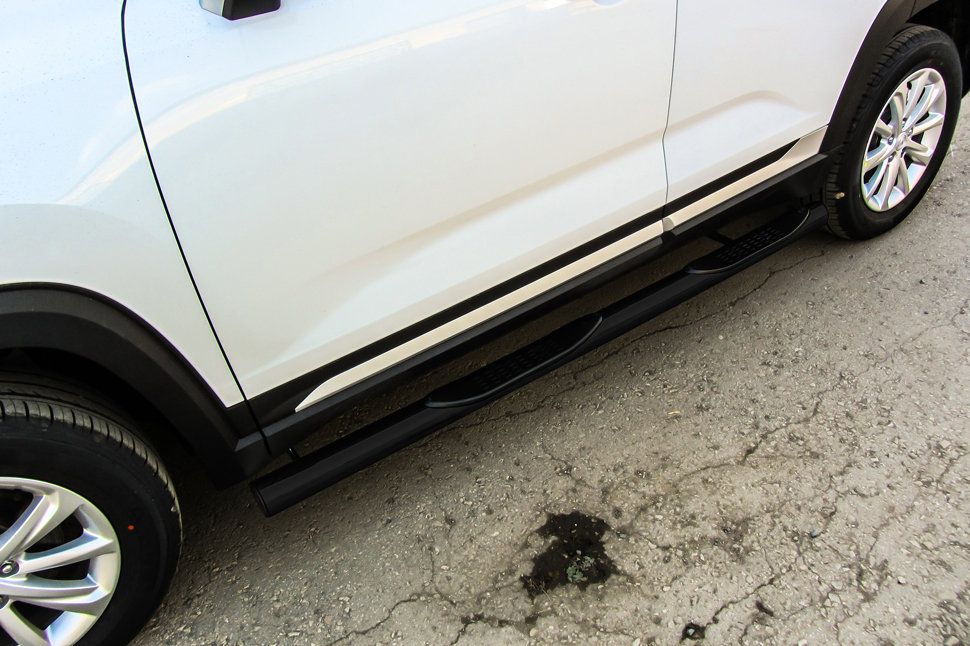 Защита Slitkoff порогов d76 с проступями черная для Changan CS35 Plus 2019-2026. Артикул CHANCS35P-004B