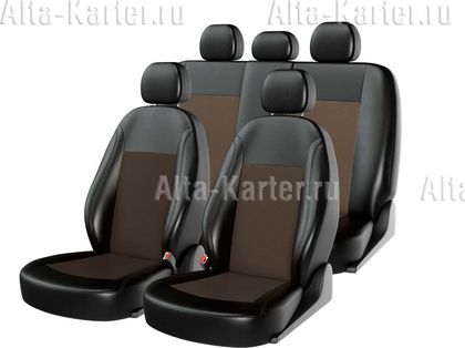Чехлы универсальные CarFashion Atom Leather на сидения авто, цвет Черный/Светло коричневый/Коричневый. Артикул 11018