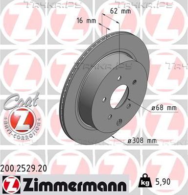 Тормозной диск Zimmermann Coat Z задний для Infiniti M IV 2010-2013. Артикул 200.2529.20