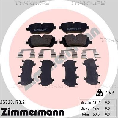 Тормозные колодки Zimmermann задние для Land Rover Range Rover IV 2012-2026. Артикул 25720.173.2