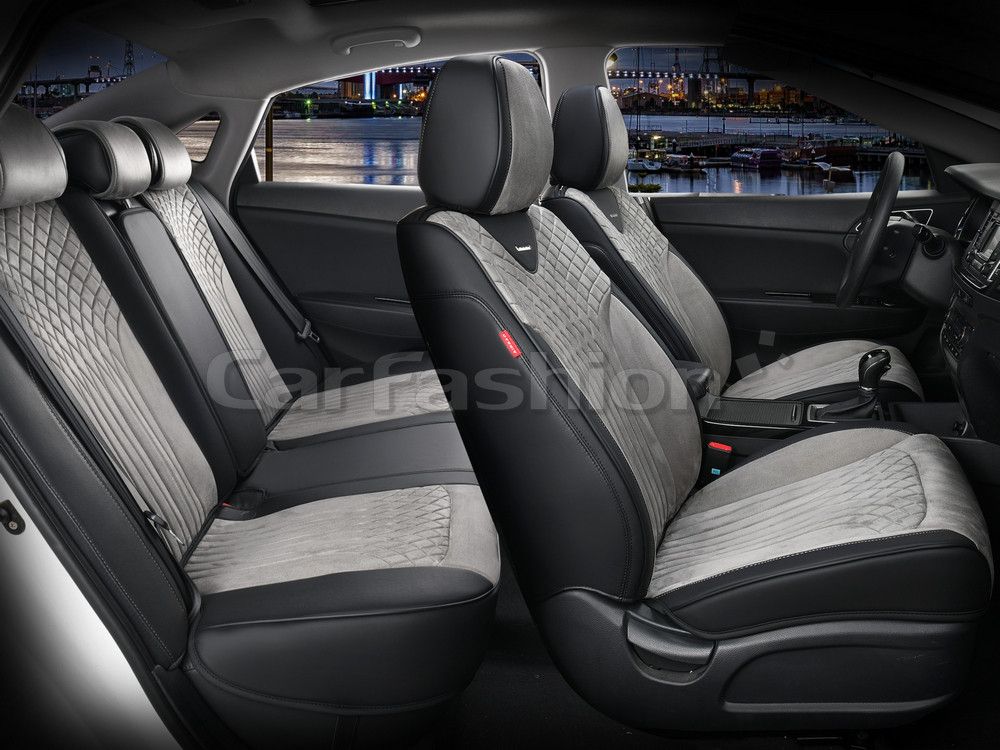 Чехлы универсальные каркасные CarFashion 5D Shell Plus на сидения авто, цвет Черный/Серый/Черный. Артикул 22520