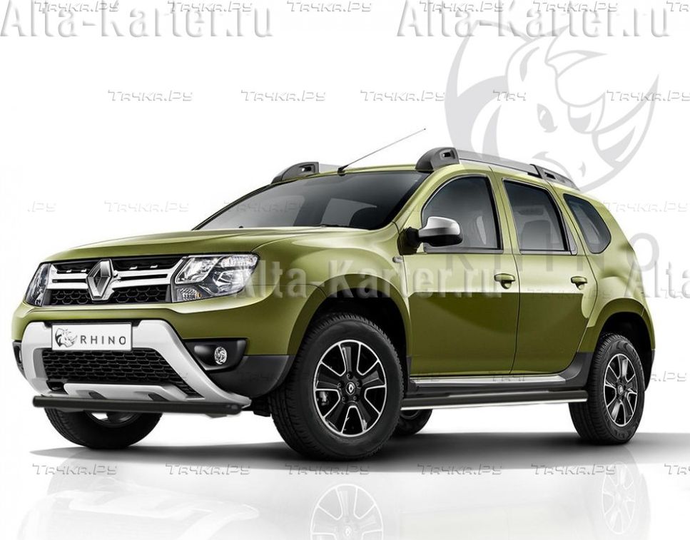 Защита порогов RusStal труба d63 (вариант 3) для Renault Duster I рестайлинг 2015-2020. Артикул RDTBR-0021803CH