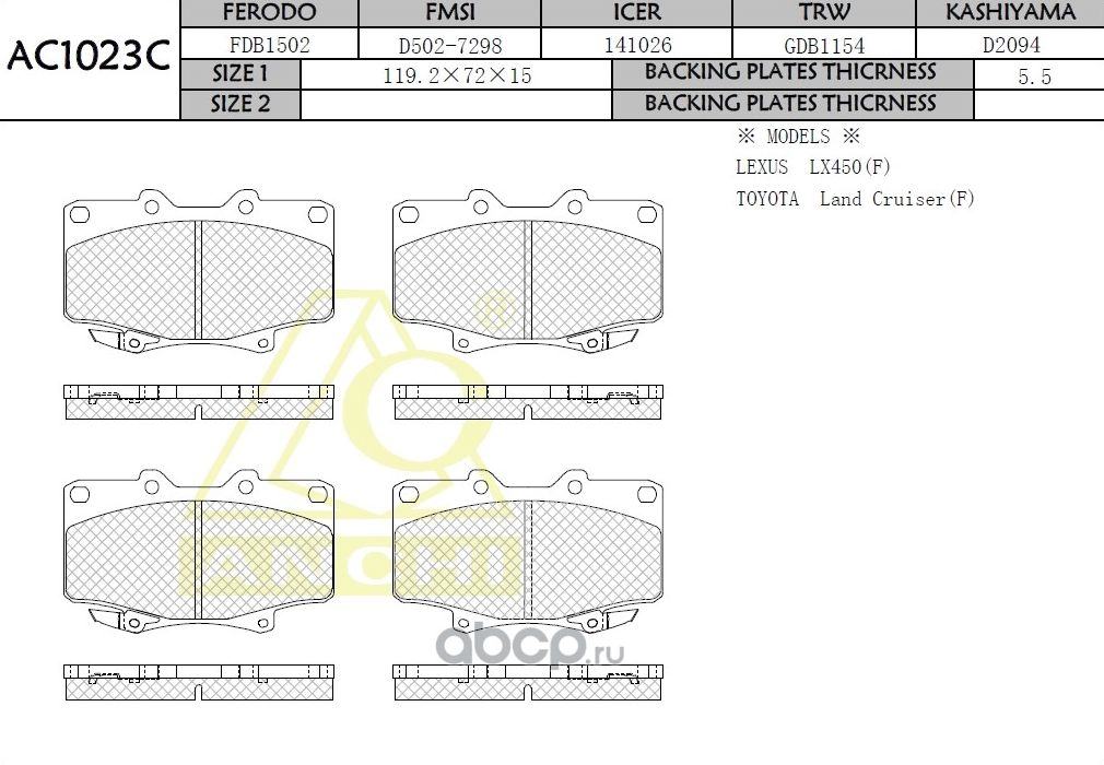 Тормозные колодки ANCHI AC1023C Anchi. Артикул AC1023C