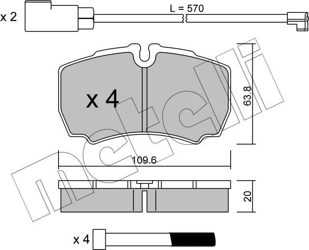 Тормозные колодки Metelli задние для Ford Transit VII 2006-2014. Артикул 22-0604-2K