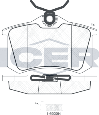 Тормозные колодки Icer задние для Audi A4 II (B6) 2000-2004. Артикул 180697-703