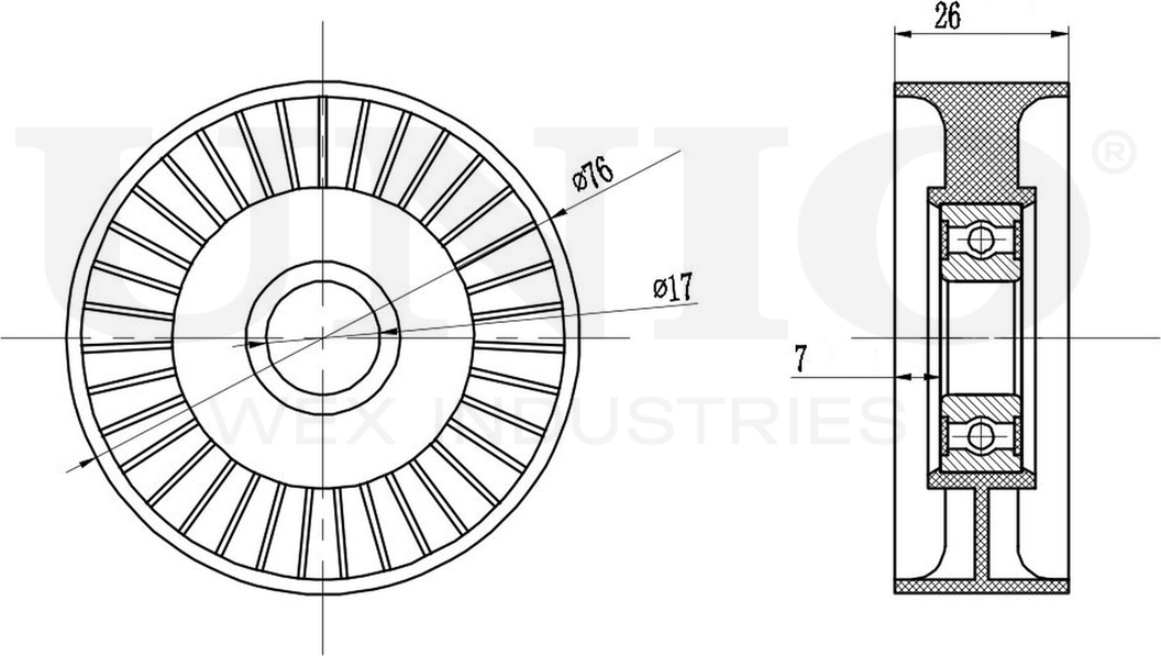 Ролик поликлинового ремня натяжной (Unio). Артикул TNS-10150