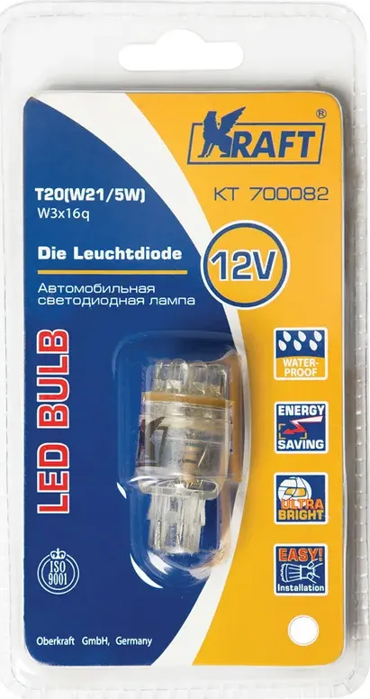 Лампа светодиодная 12V W21W 5W W3x16d KRAFT WHITE 1 шт. блистер KT700082. Артикул KT700082