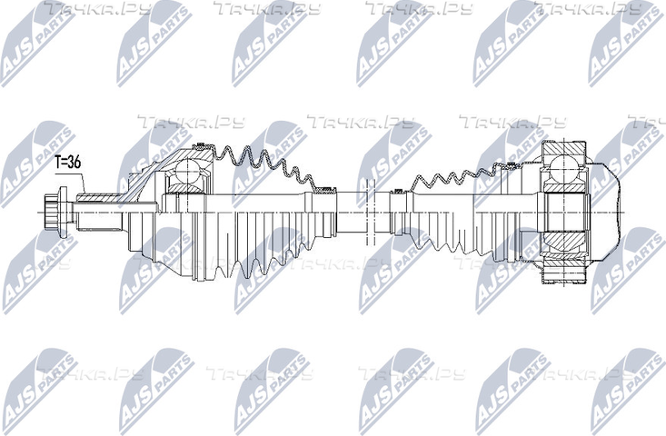 Полуось (привод в сборе, приводной вал) NTY для Skoda Octavia A7 2012-2019. Артикул NPW-VW-063