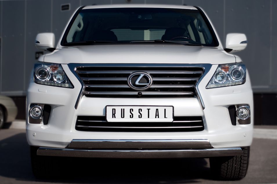 Защита RusStal переднего бампера d75х42/75х42 овалы для Lexus LX 570 2012-2026. Артикул LLXZ-000865