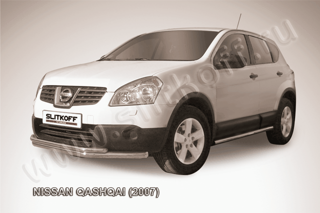 Защита Slitkoff переднего бампера d57/42 двойная длинная для Nissan Qashqai I 2007-2009. Артикул NIQ005