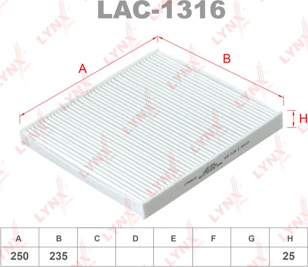 Салонный фильтр LYNXauto. Артикул LAC-1316