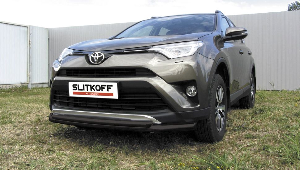 Защита Slitkoff переднего бампера d57+d42 двойная для Toyota RAV4 IV рестайлинг 2015-2019 Черная. Артикул TR415-001B