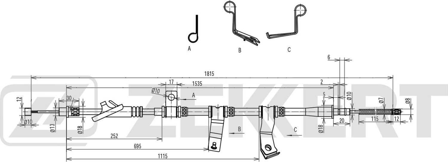 Трос ручника (тросик ручного тормоза) Zekkert. Артикул BZ-1417