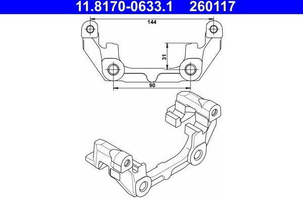 Скоба тормозного суппорта ATE задняя для Saab 9-3 II 2002-2015. Артикул 11.8170-0633.1