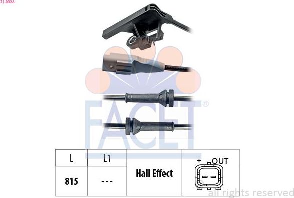 Датчик ABS Facet Made in Italy - OE Equivalent задний правый/левый для Citroen C4 I 2004-2011. Артикул 21.0028