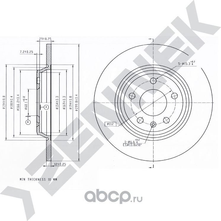 Диск тормозной задний AUDI A4 B7/8 08-16 A5 07-16 (Zennek). Артикул DBD0191