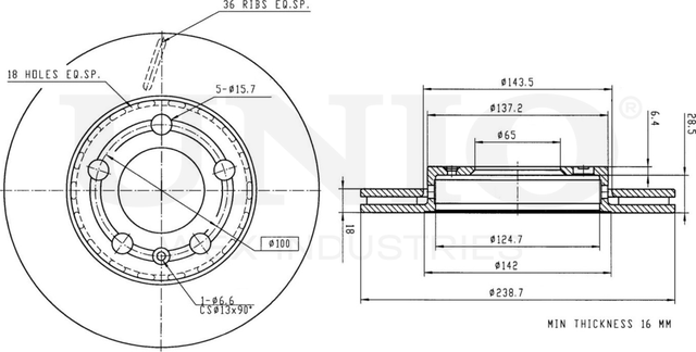 Диск тормозной (Unio). Артикул BRD-20313