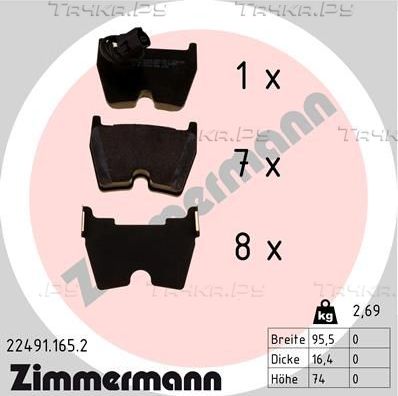 Тормозные колодки Zimmermann передние для Audi Q3 I (8U) 2013-2018. Артикул 22491.165.2