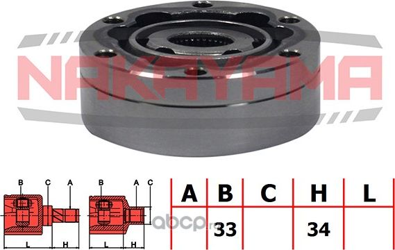 ШРУС внутр. к-кт AUDI 80/A4 QUATTRO 91-01, SEAT CORDOBA 93-99, IBIZA 93-99 (33x3 (Nakayama). Артикул NJ7009NY