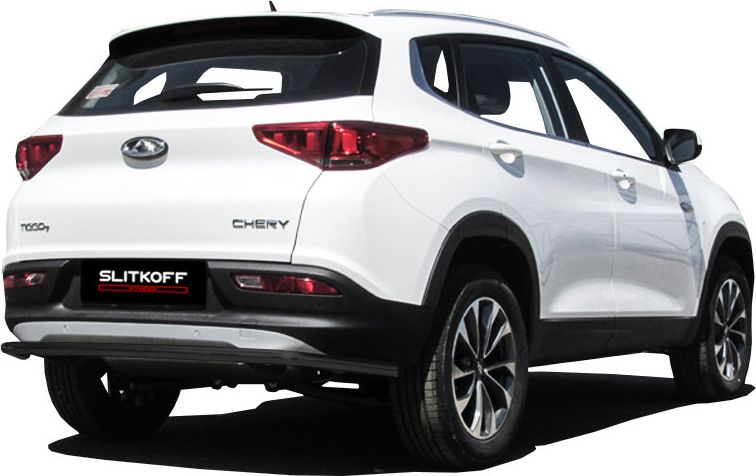 Защита Slitkoff заднего бампера d42 длинная для Chery Tiggo 7 2016-2026 Черная. Артикул CT7-007B