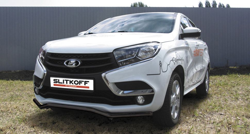 Защита Slitkoff переднего бампера d42 волна для Lada Xray 2015-2026 Черная. Артикул LadXR001B