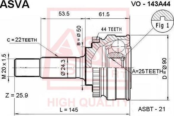 Шрус наружный (граната) Asva передний для Volvo 480 1987-1996. Артикул VO-143A44