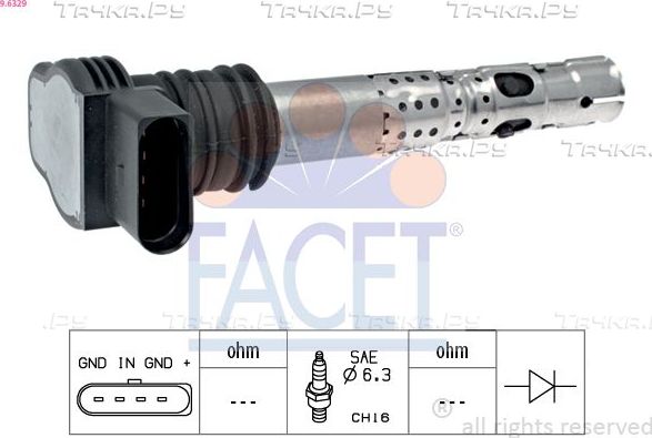 Катушка зажигания Facet Made in Italy - OE Equivalent для SEAT Ibiza II 2000-2002. Артикул 9.6329