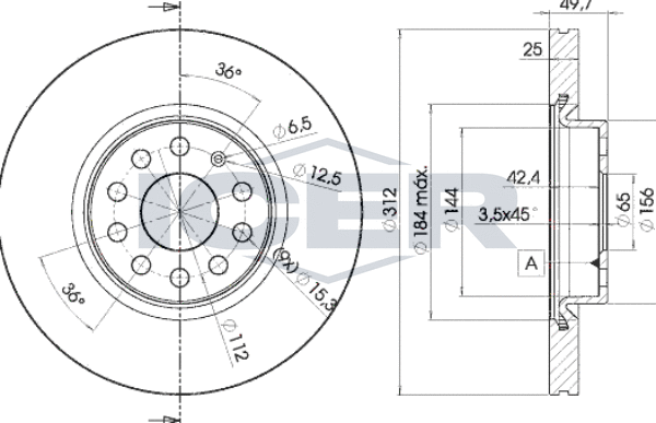 Тормозной диск Icer передний для Audi TT II (8J) 2006-2010. Артикул 78BD5618-2
