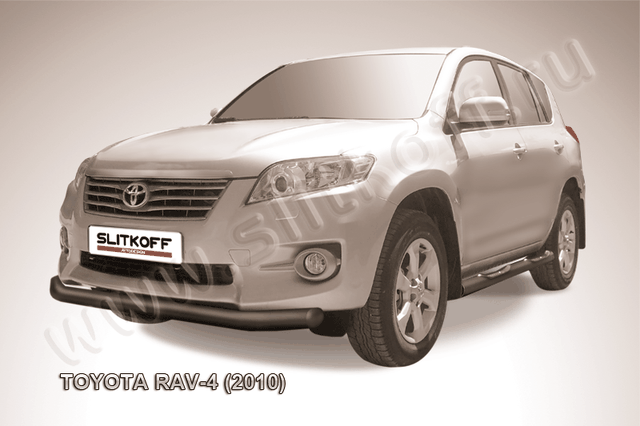 Защита Slitkoff переднего бампера d76 ЧЕРНАЯ матовая для Toyota RAV4 III 2010-2012. Артикул TR410-004B