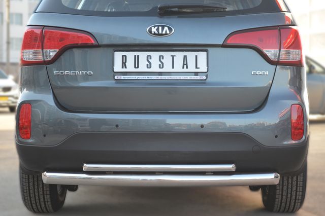 Защита RusStal заднего бампера d76/d42 (дуга) для Kia Sorento II рестайлинг 2012-2026. Артикул KIZ-001272