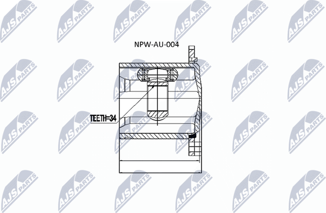 Шрус внутренний (граната) NTY передний для Audi A4 V (B9) 2015-2026. Артикул NPW-AU-004
