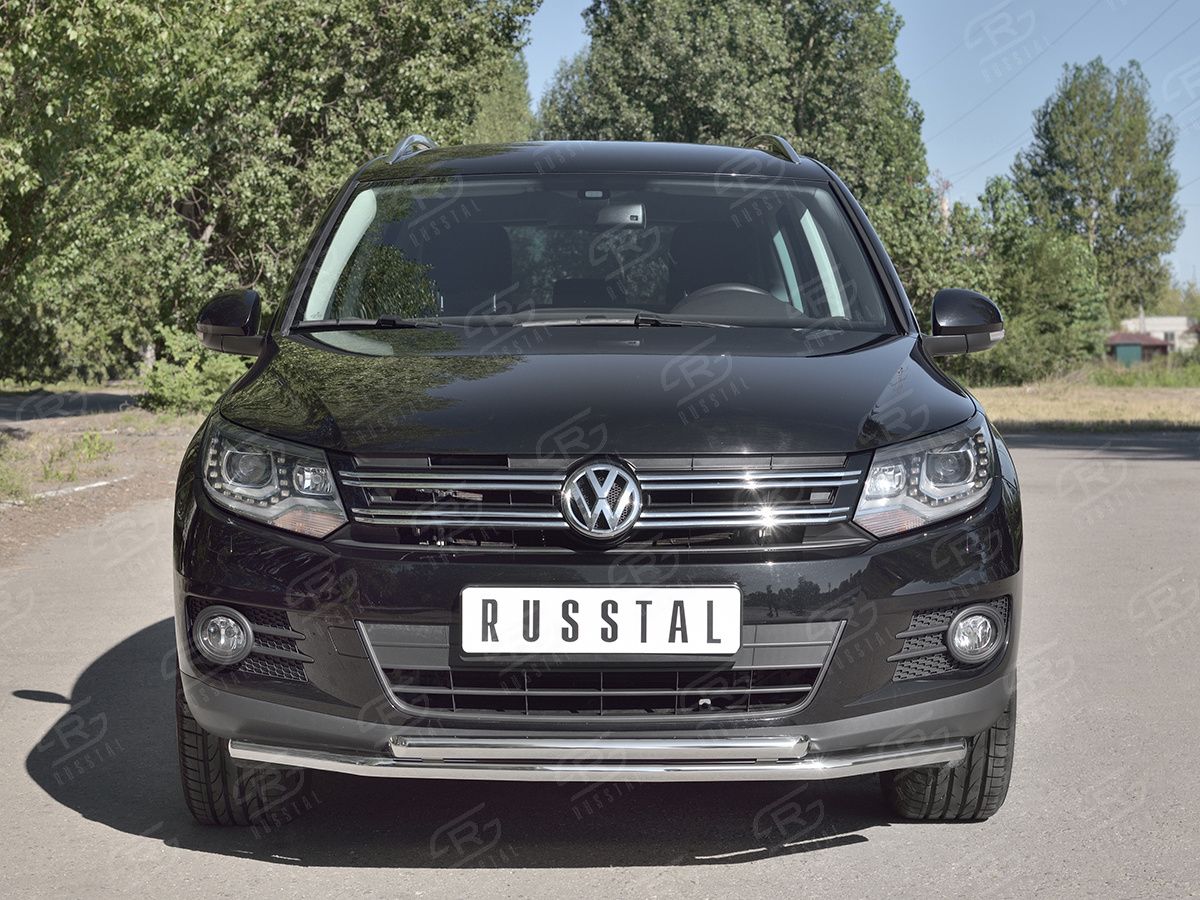 Защита RusStal переднего бампера d76/63 (дуга) для Volkswagen Tiguan Sport & Style (Trend & Fun) 2011-2016. Артикул VGZ-000983