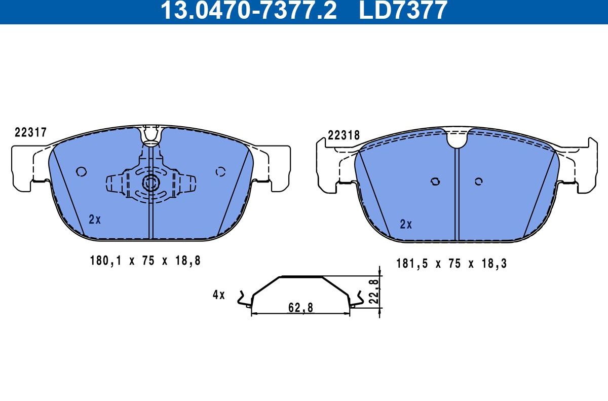 Тормозные колодки ATE Ceramic для Volvo V90 Cross Country I 2016-2026. Артикул 13.0470-7377.2