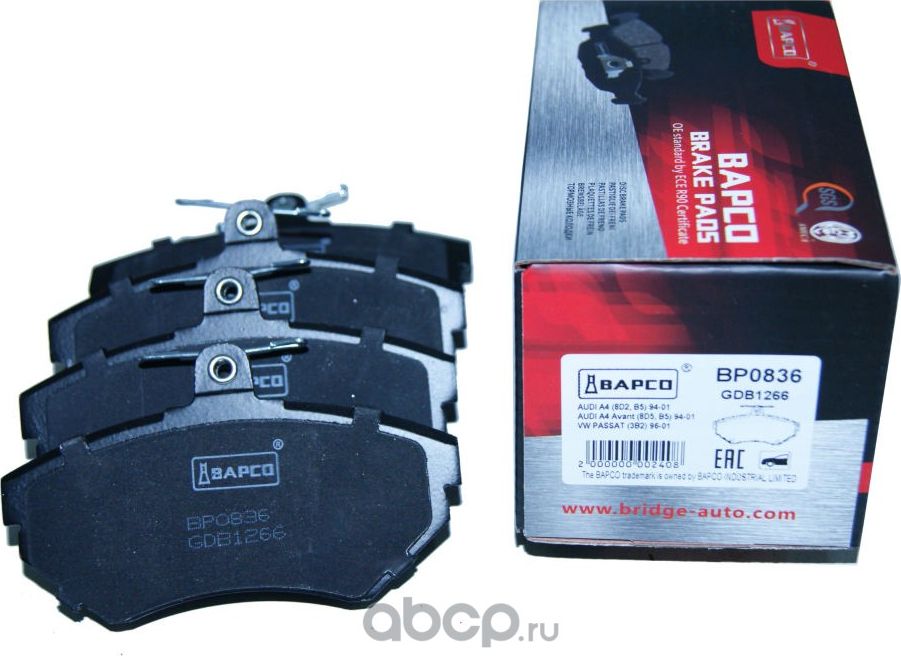 Колодки тормозные дисковые пер. VAG A4 94-01, PASSAT (3B2) 96-01, PASS (Bapco) Bapco. Артикул BP0836