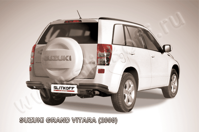 Защита Slitkoff задняя d57/42 уголки двойные ЧЕРНАЯ матовая для Suzuki Grand Vitara III 5-дв. 2008-2012. Артикул SGV08014B