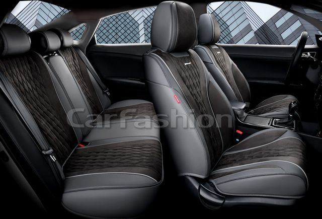 Комплект универсальных каркасных чехлов CarFashion 5D Symbol Plus на сидения авто, цвет Темно-серый/Темно-серый/Темно-серый. Артикул 27257