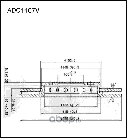 ADC1407V_диск тормозной! передний/ Audi A2/A3, VW Golf/Bora 1.6 96 (Allied Nippon). Артикул ADC1407V