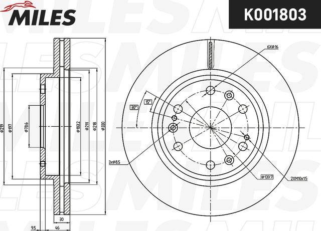 Тормозной диск Miles передний для Cadillac Escalade IV 2014-2024. Артикул K001803