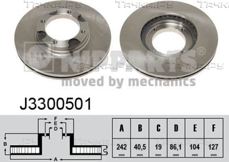 Тормозной диск Nipparts передний для Hyundai Pony X2 1989-1995. Артикул J3300501