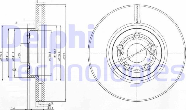 Тормозной диск Delphi передний для Toyota Avensis II 2003-2008. Артикул BG3913