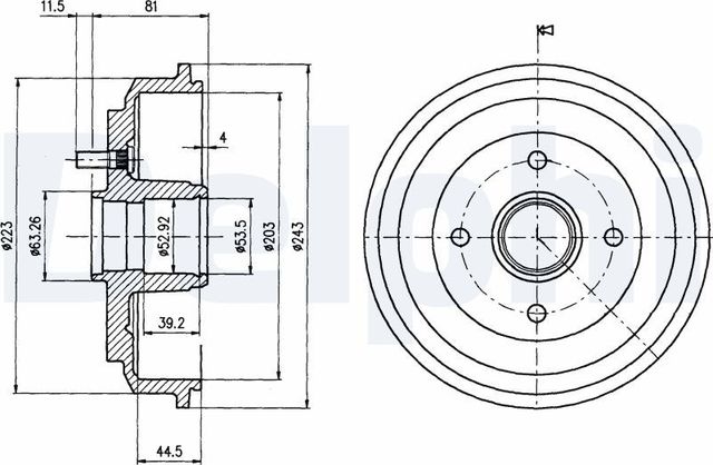 Тормозной барабан Delphi задний для Mazda 2 I (DY) 2003-2007. Артикул BF487