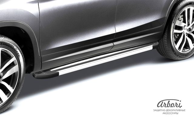 Пороги алюминиевые Arbori Luxe Silver 1800 для Ford Kuga II 2016-2019. Артикул AFZDAALFKG1604