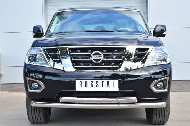 Защита RusStal переднего бампера d76 (дуга) d76 (дуга) для Nissan Patrol Y62 2014-2026. Артикул PATZ-001730