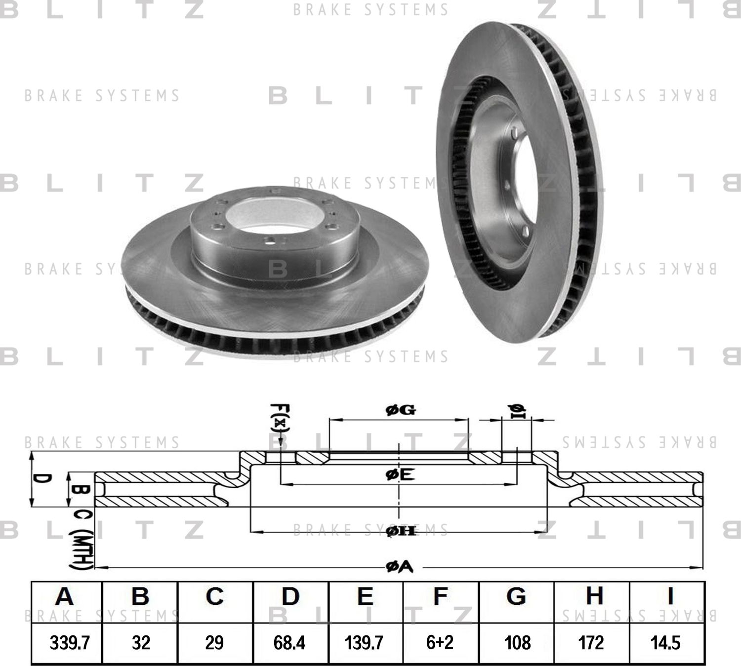 Диск тормозной TOYOTA LAND CRUISER 09- перед. вент. (Blitz). Артикул BS0347