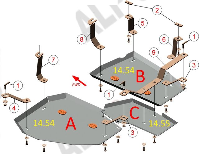 Защита алюминиевая Alfeco для редуктора заднего моста Mitsubishi Outlander III 4WD 2012-2026. Артикул ALF.14.55al