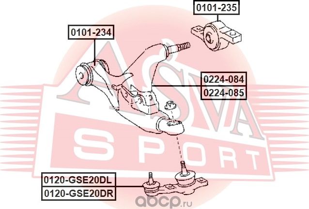 РЫЧАГ ПЕРЕДНИЙ НИЖНИЙ ПРАВЫЙ (Asva). Артикул 0224084