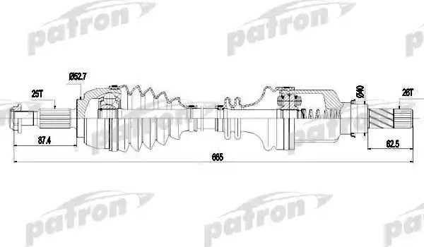 Полуось (привод в сборе, приводной вал) Patron. Артикул PDS0244
