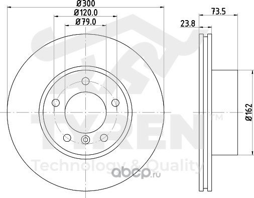 Тормозной диск (Tyren). Артикул TYR1010781